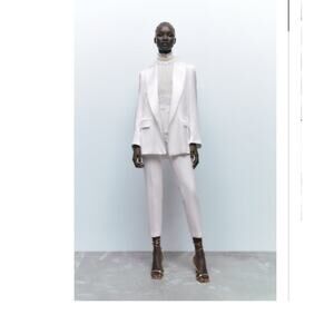 Zara Oversized Satin Effect Blazer Jacket Oyster White Size Medium
